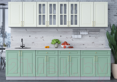 Кухонный гарнитур Интерлиния Мила Шато 2.8А (белый/мята/бискайская сосна)