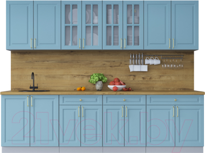 Кухонный гарнитур Интерлиния Мила Шато 2.8А (океан/океан/дуб бунратти) - фото