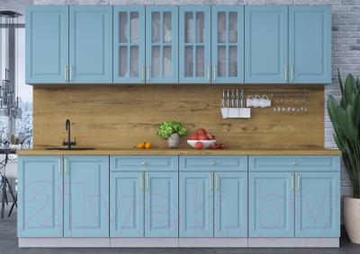 Кухонный гарнитур Интерлиния Мила Шато 2.8А (океан/океан/дуб бунратти)