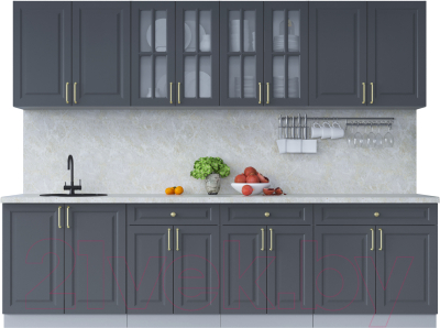 Кухонный гарнитур Интерлиния Мила Шато 2.8А (пепел/пепел/опал светлый) - фото