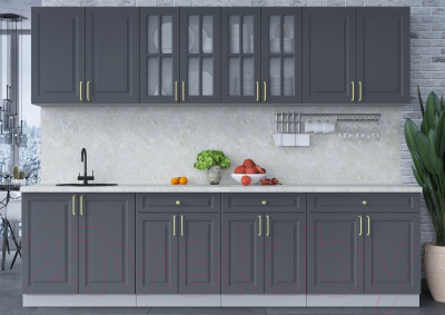 Кухонный гарнитур Интерлиния Мила Шато 2.8А (пепел/пепел/опал светлый)