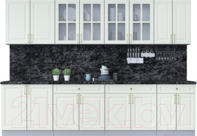 Кухонный гарнитур Интерлиния Мила Шато 3.0А (белый/белый/кастилло темный) - фото