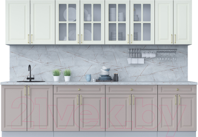 Кухонный гарнитур Интерлиния Мила Шато 3.0А (белый/луна/серый каспий) - фото