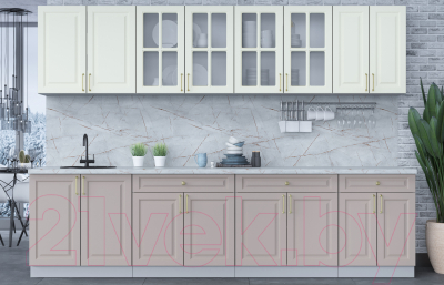 Кухонный гарнитур Интерлиния Мила Шато 3.0А (белый/луна/серый каспий)