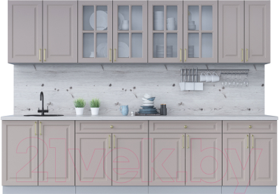 Кухонный гарнитур Интерлиния Мила Шато 3.0А (луна/луна/бискайская сосна) - фото