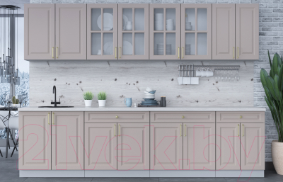 Кухонный гарнитур Интерлиния Мила Шато 3.0А (луна/луна/бискайская сосна)