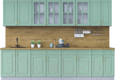 Кухонный гарнитур Интерлиния Мила Шато 3.0А (мята/мята/дуб бунратти) - фото