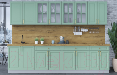 Кухонный гарнитур Интерлиния Мила Шато 3.0А (мята/мята/дуб бунратти)