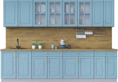 Кухонный гарнитур Интерлиния Мила Шато 3.0А (океан/океан/дуб бунратти) - фото