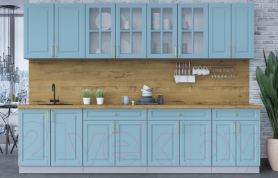 Кухонный гарнитур Интерлиния Мила Шато 3.0А (океан/океан/дуб бунратти)