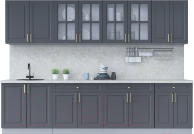 Кухонный гарнитур Интерлиния Мила Шато 3.0А (пепел/пепел/опал светлый) - фото