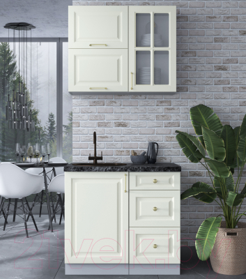 Кухонный гарнитур Интерлиния Мила Шато 0.9Б (белый/белый/кастилло темный)