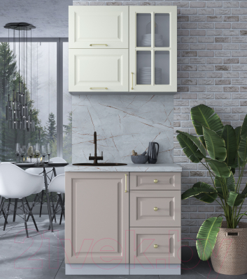 Кухонный гарнитур Интерлиния Мила Шато 0.9Б (белый/луна/серый каспий)