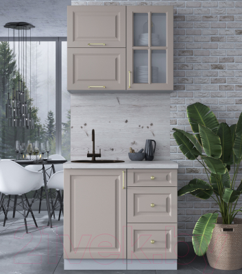 Кухонный гарнитур Интерлиния Мила Шато 0.9Б (луна/луна/бискайская сосна)