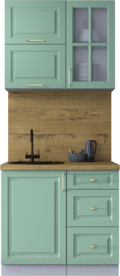 Кухонный гарнитур Интерлиния Мила Шато 0.9Б (мята/мята/дуб бунратти) - фото