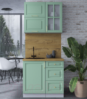 Кухонный гарнитур Интерлиния Мила Шато 0.9Б (мята/мята/дуб бунратти)