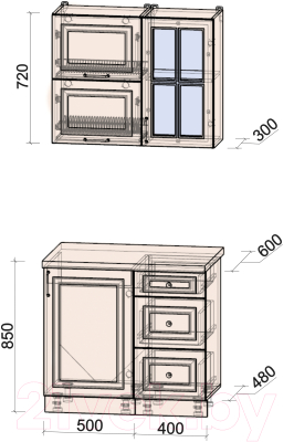 Кухонный гарнитур Интерлиния Мила Шато 0.9Б (мята/мята/дуб бунратти)