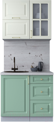 Кухонный гарнитур Интерлиния Мила Шато 0.9Б (белый/мята/бискайская сосна) - фото