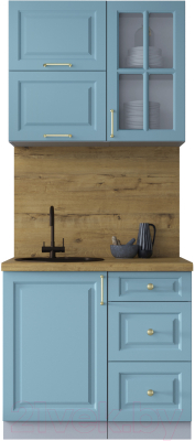 Кухонный гарнитур Интерлиния Мила Шато 0.9Б (океан/океан/дуб бунратти) - фото