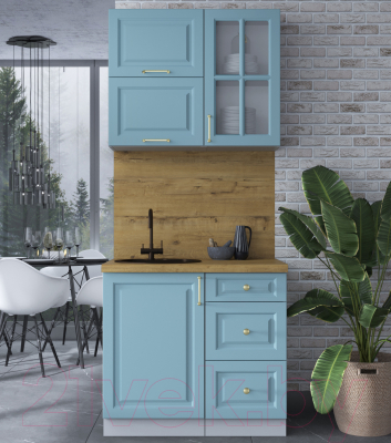 Кухонный гарнитур Интерлиния Мила Шато 0.9Б (океан/океан/дуб бунратти)