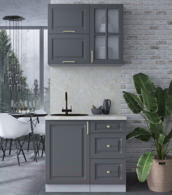 Кухонный гарнитур Интерлиния Мила Шато 0.9Б (пепел/пепел/опал светлый)