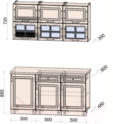Готовая кухня Интерлиния Мила Шато 1.5Б