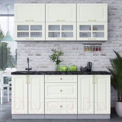 Кухонный гарнитур Интерлиния Мила Шато 1.8Б (белый/белый/кастилло темный)