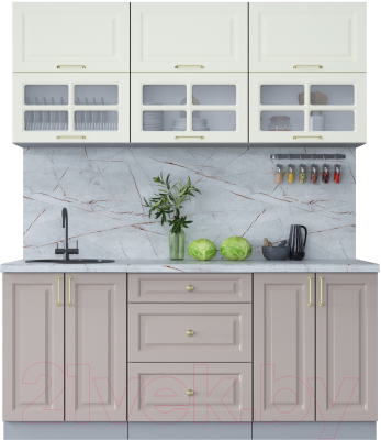 Кухонный гарнитур Интерлиния Мила Шато 1.8Б (белый/луна/серый каспий) - фото