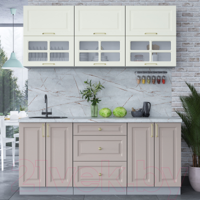 Кухонный гарнитур Интерлиния Мила Шато 1.8Б (белый/луна/серый каспий)