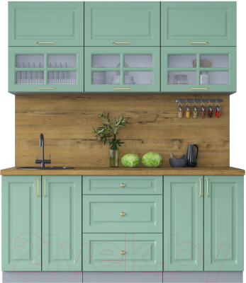 Кухонный гарнитур Интерлиния Мила Шато 1.8Б (мята/мята/дуб бунратти) - фото