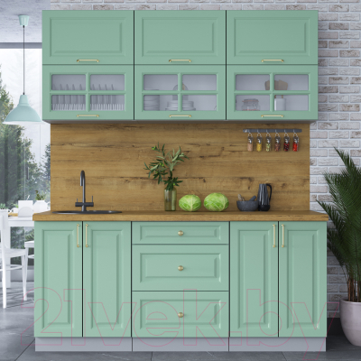 Кухонный гарнитур Интерлиния Мила Шато 1.8Б (мята/мята/дуб бунратти)