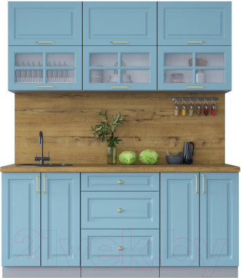 Кухонный гарнитур Интерлиния Мила Шато 1.8Б (океан/океан/дуб бунратти) - фото