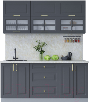 Кухонный гарнитур Интерлиния Мила Шато 1.8Б (пепел/пепел/опал светлый) - фото