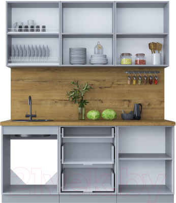 Кухонный гарнитур Интерлиния Мила Шато 1.8Б (пепел/пепел/опал светлый)