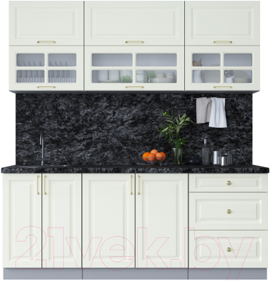 Кухонный гарнитур Интерлиния Мила Шато 2.0Б (белый/белый/кастилло темный) - фото