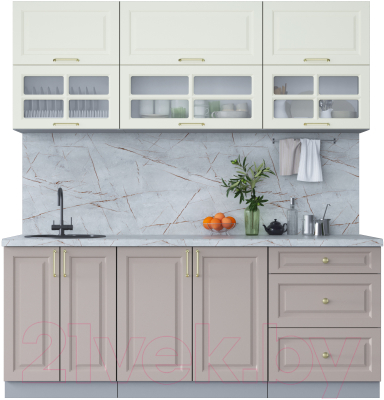 Кухонный гарнитур Интерлиния Мила Шато 2.0Б (белый/луна/серый каспий) - фото