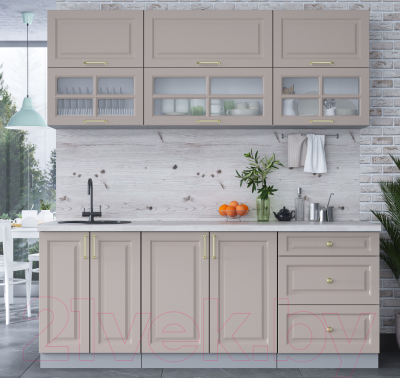 Кухонный гарнитур Интерлиния Мила Шато 2.0Б (луна/луна/бискайская сосна)