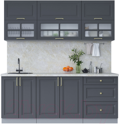 Кухонный гарнитур Интерлиния Мила Шато 2.0Б (пепел/пепел/опал светлый) - фото