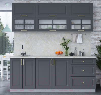 Кухонный гарнитур Интерлиния Мила Шато 2.0Б (пепел/пепел/опал светлый)