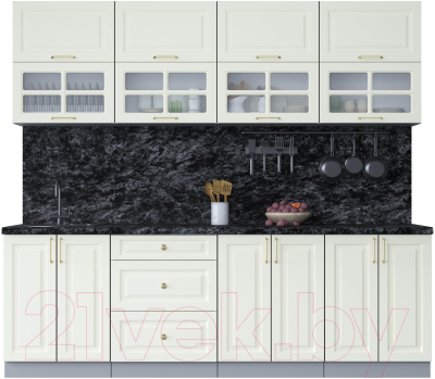 Кухонный гарнитур Интерлиния Мила Шато 2.4Б (белый/белый/кастилло темный) - фото