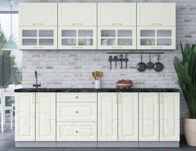 Кухонный гарнитур Интерлиния Мила Шато 2.4Б (белый/белый/кастилло темный)