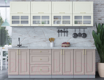 Кухонный гарнитур Интерлиния Мила Шато 2.4Б (белый/луна/серый каспий)