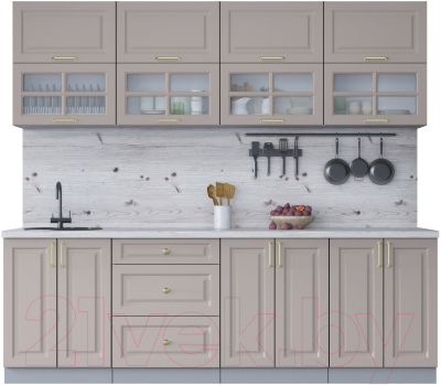 Кухонный гарнитур Интерлиния Мила Шато 2.4Б (луна/луна/бискайская сосна) - фото