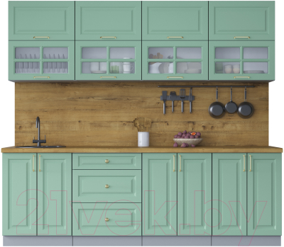 Кухонный гарнитур Интерлиния Мила Шато 2.4Б (мята/мята/дуб бунратти) - фото