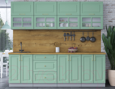 Кухонный гарнитур Интерлиния Мила Шато 2.4Б (мята/мята/дуб бунратти)