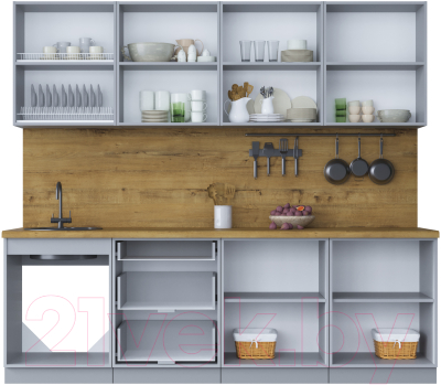 Кухонный гарнитур Интерлиния Мила Шато 2.4Б (мята/мята/дуб бунратти)