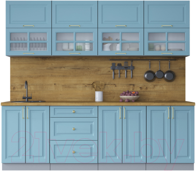 Кухонный гарнитур Интерлиния Мила Шато 2.4Б (океан/океан/дуб бунратти) - фото