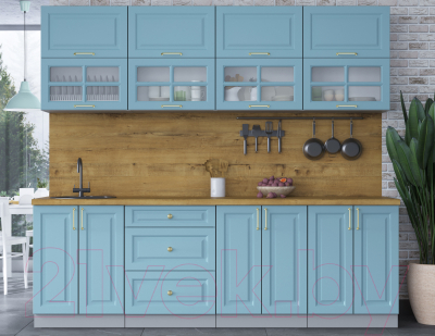 Кухонный гарнитур Интерлиния Мила Шато 2.4Б (океан/океан/дуб бунратти)