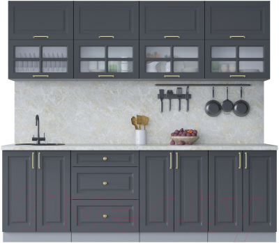 Кухонный гарнитур Интерлиния Мила Шато 2.4Б (пепел/пепел/опал светлый) - фото