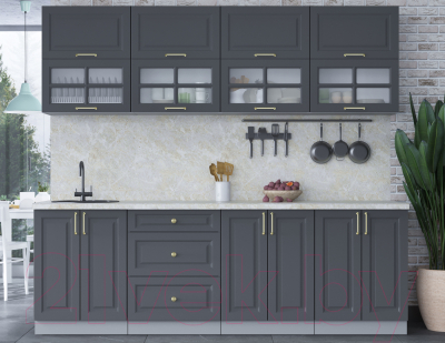 Кухонный гарнитур Интерлиния Мила Шато 2.4Б (пепел/пепел/опал светлый)